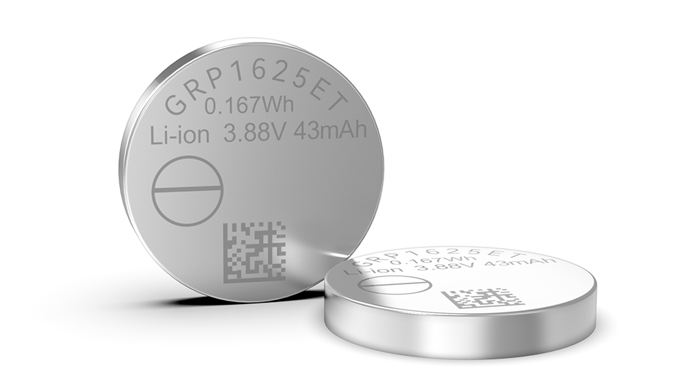 GRP1625ET 3.7V可充电锂离子纽扣电池